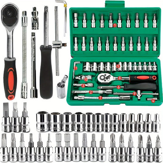 Ultimate Handy Tool Set 46pc Drive Socket Set 1/4 inch Ratchet Wrench Set